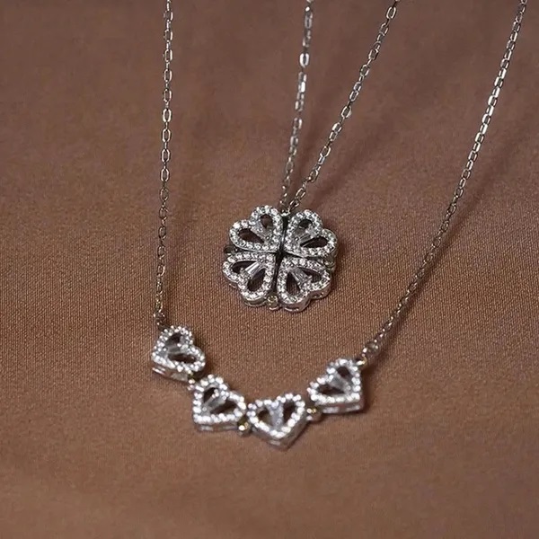 HEART SHAPED 2 WAYS WEARING PENDANT MAGNETIC NECKLACE