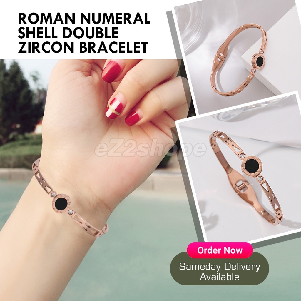 Roman Numeral Shell Double Zircon Bracelet