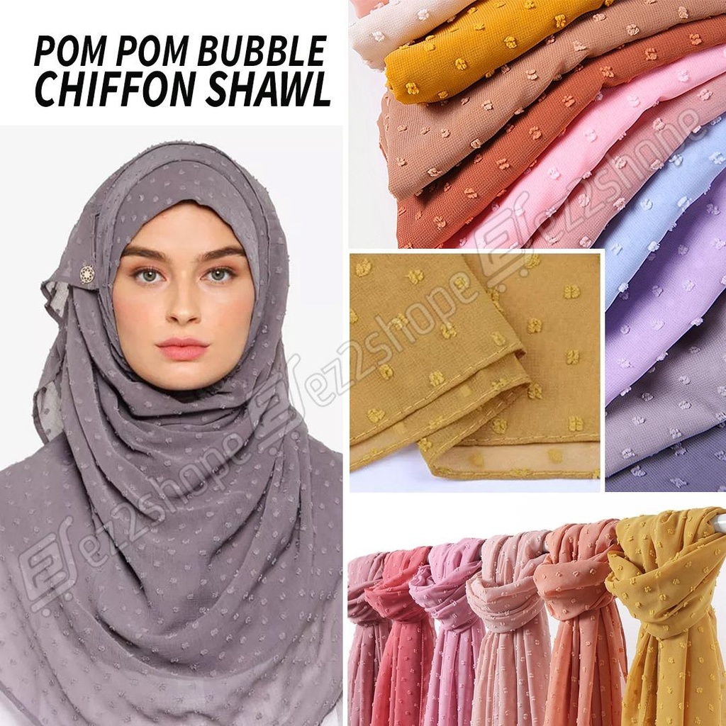 New Pom Pom Bubble Chiffon Shawl With Cap (PC)