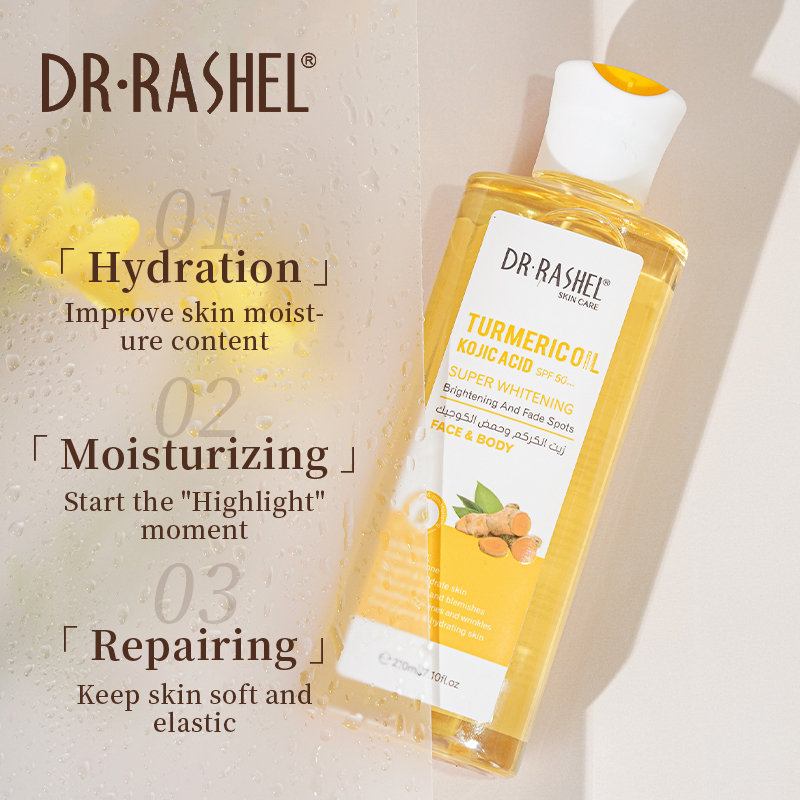 Dr.Rashel Face & Body Turmeric Oil Kojic Acid SPF50+ Super Whitening Brightening and Fade Spots